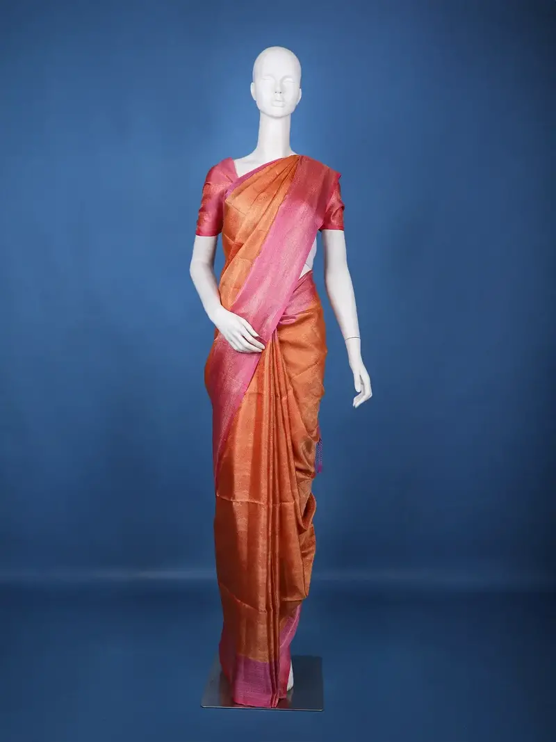 Copper Orange Floral Design Zari Woven Soft Silk Saree 1