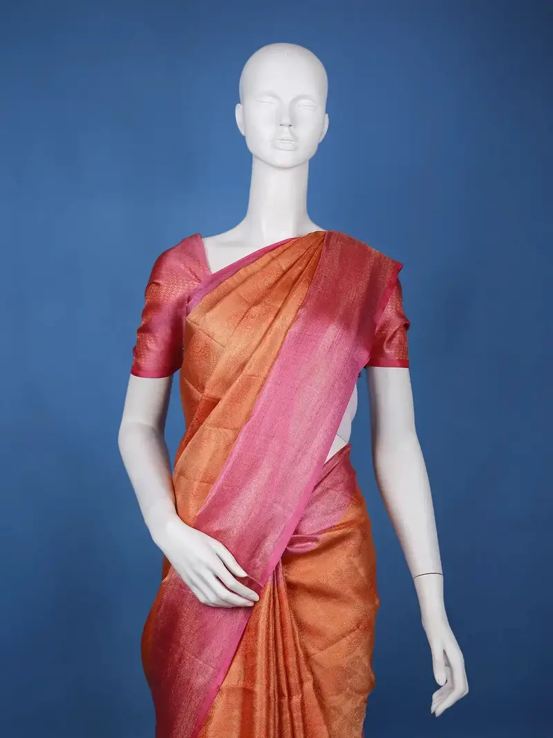 Copper Orange Floral Design Zari Woven Soft Silk Saree 2