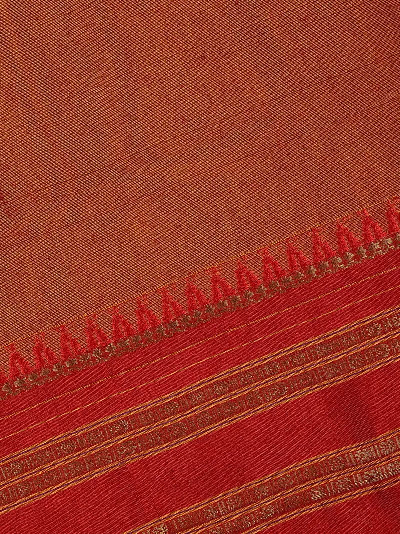 Copper Orange Solid Design Semi Silk Cotton Saree With Contrast Border 2