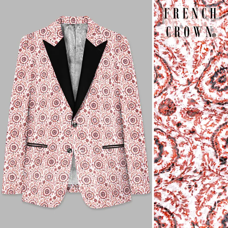Copper Rust Brown And Bright White Embroidered Peak Lapel Tuxedo Blazer 1