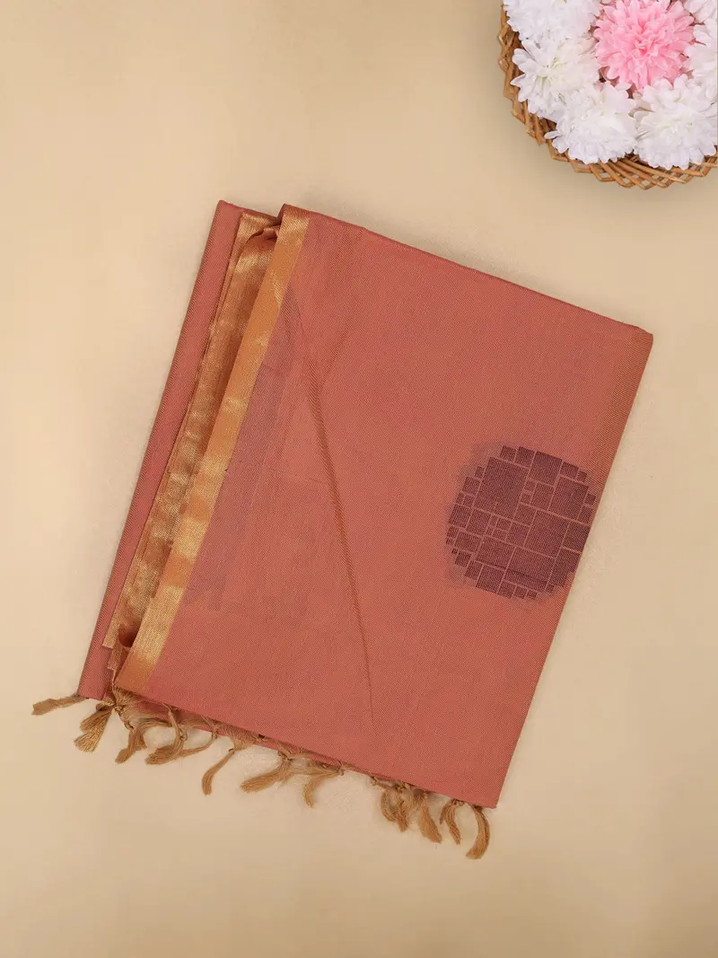 Copper Rust Butta Woven Design Cotton Saree 1