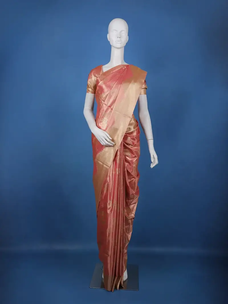 Coral Floral Design Tissue Saree 1