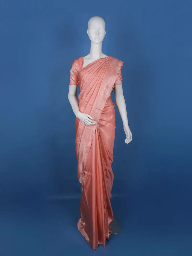 Coral Floral Woven Pure Kanchipuram Silk Saree 1