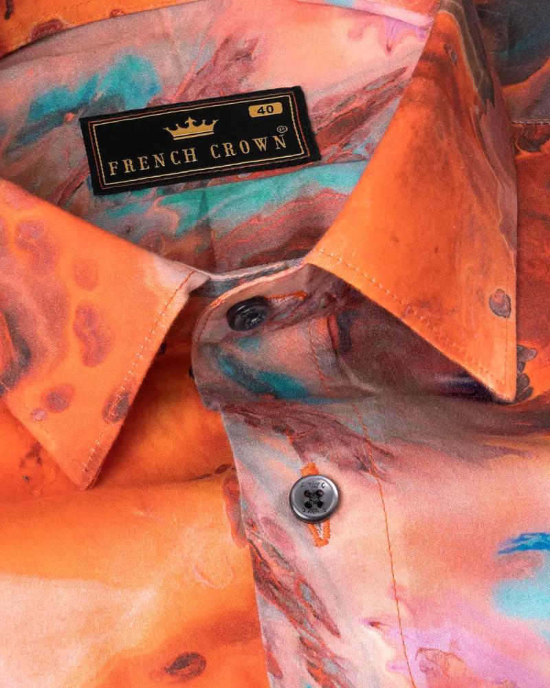 Coral Orange Fluid Printed Premium Cotton Shirt 4
