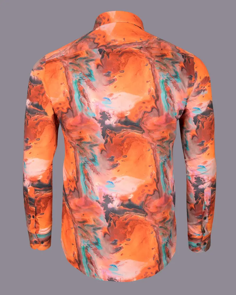 Coral Orange Fluid Printed Premium Cotton Shirt 7