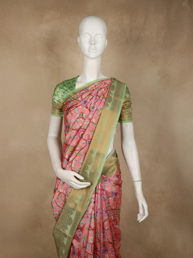 Coral Peach Floral Woven Design Art Silk Designer Saree 2
