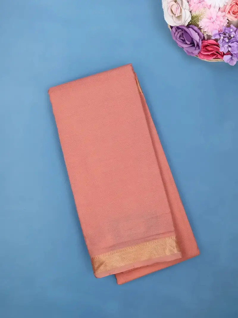 Coral Pink Cotton Saree With Zari Border 1
