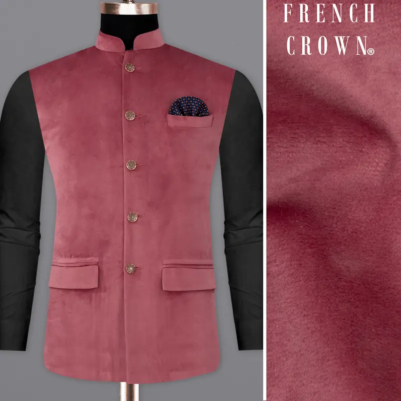 Coral Pink Premium Velvet Designer Nehru Jacket 1