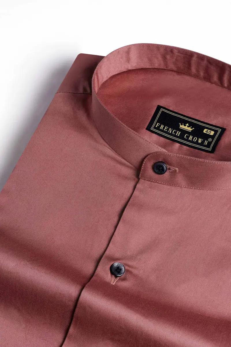 Coral Pink Subtle Sheen Super Soft Premium Cotton Mandarin Shirt 1
