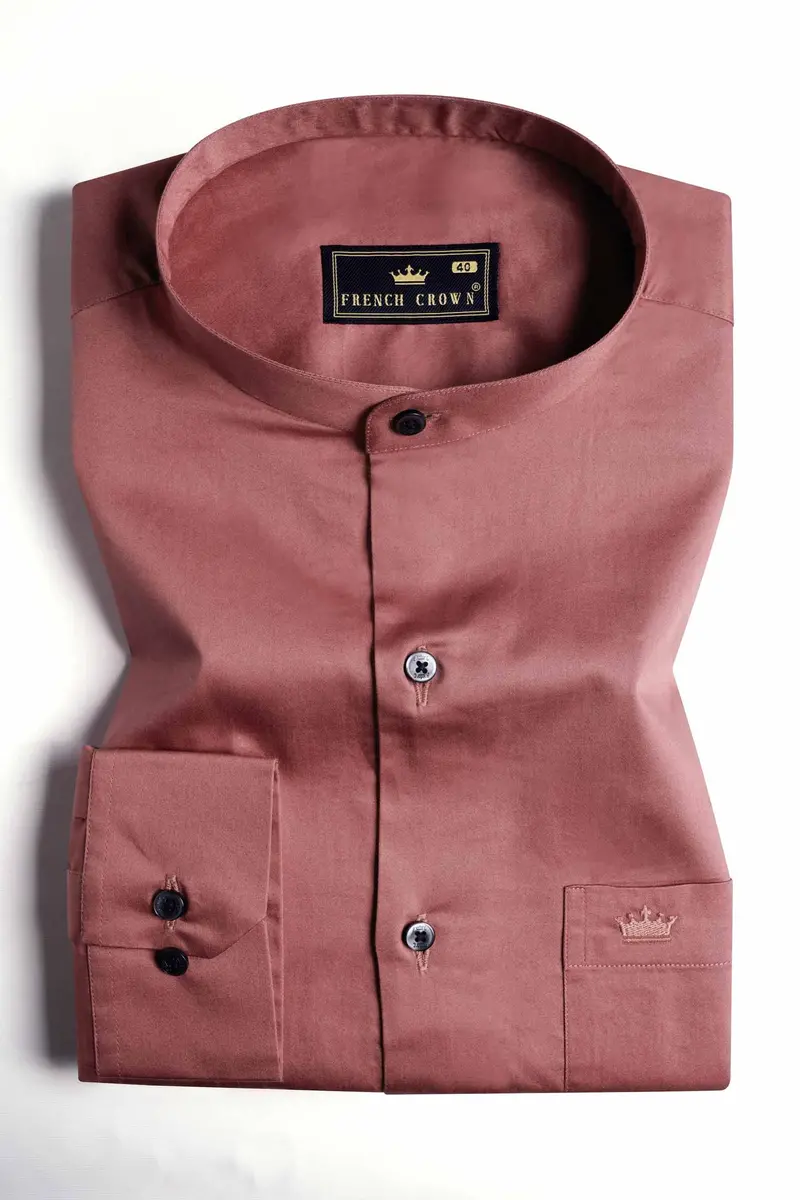 Coral Pink Subtle Sheen Super Soft Premium Cotton Mandarin Shirt 3