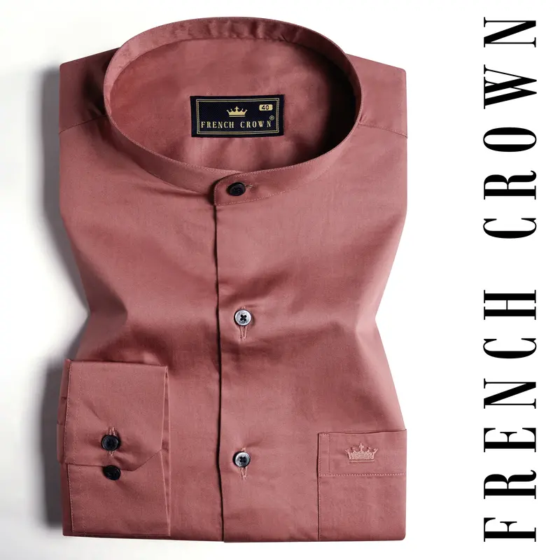 Coral Pink Subtle Sheen Super Soft Premium Cotton Mandarin Shirt 7