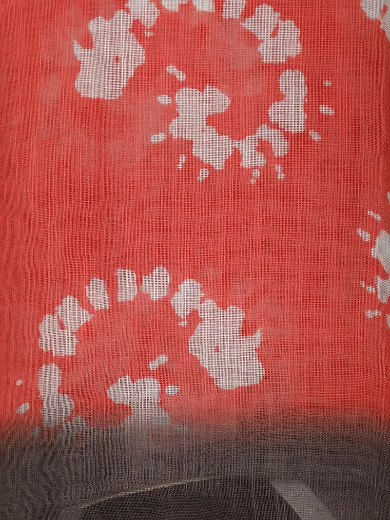 Coral Red Abstract Printed Design Linen Cotton Saree 2