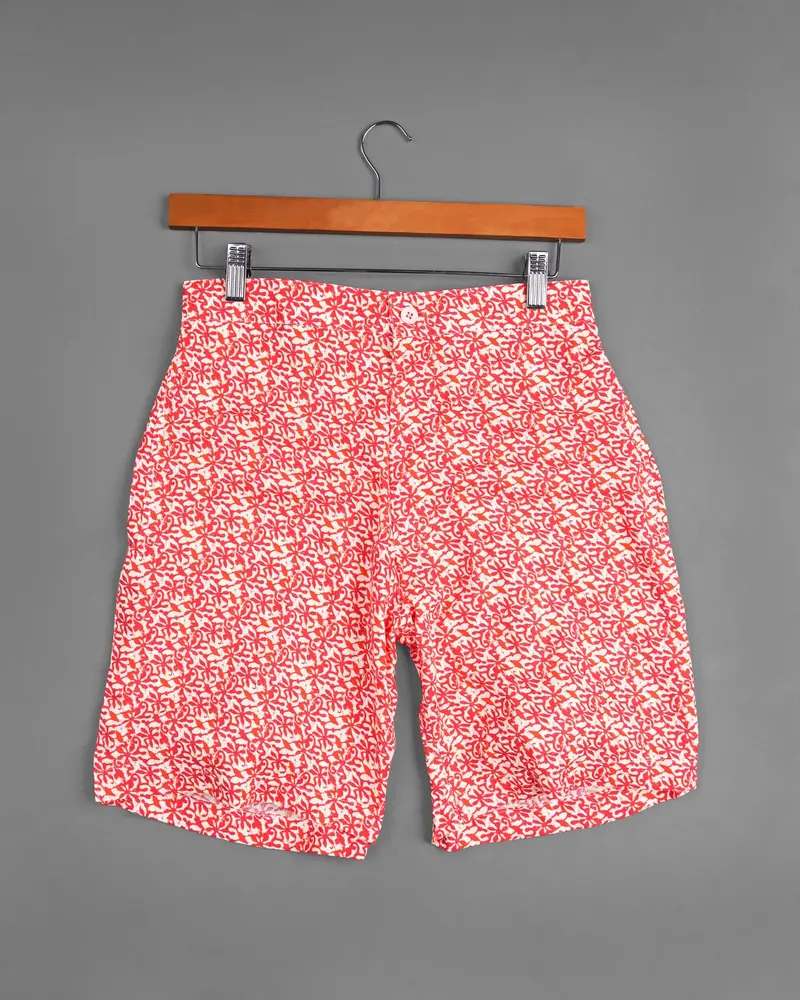 Coral Red Ditzy Printed Premium Tencel Designer Shorts 2