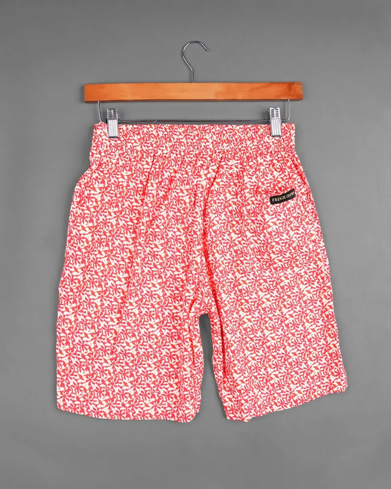 Coral Red Ditzy Printed Premium Tencel Designer Shorts 4