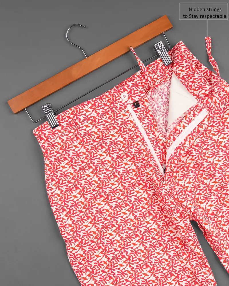 Coral Red Ditzy Printed Premium Tencel Designer Shorts 5