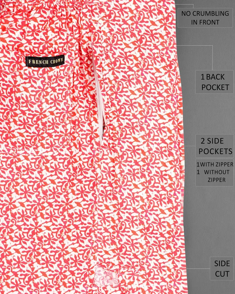Coral Red Ditzy Printed Premium Tencel Designer Shorts 6