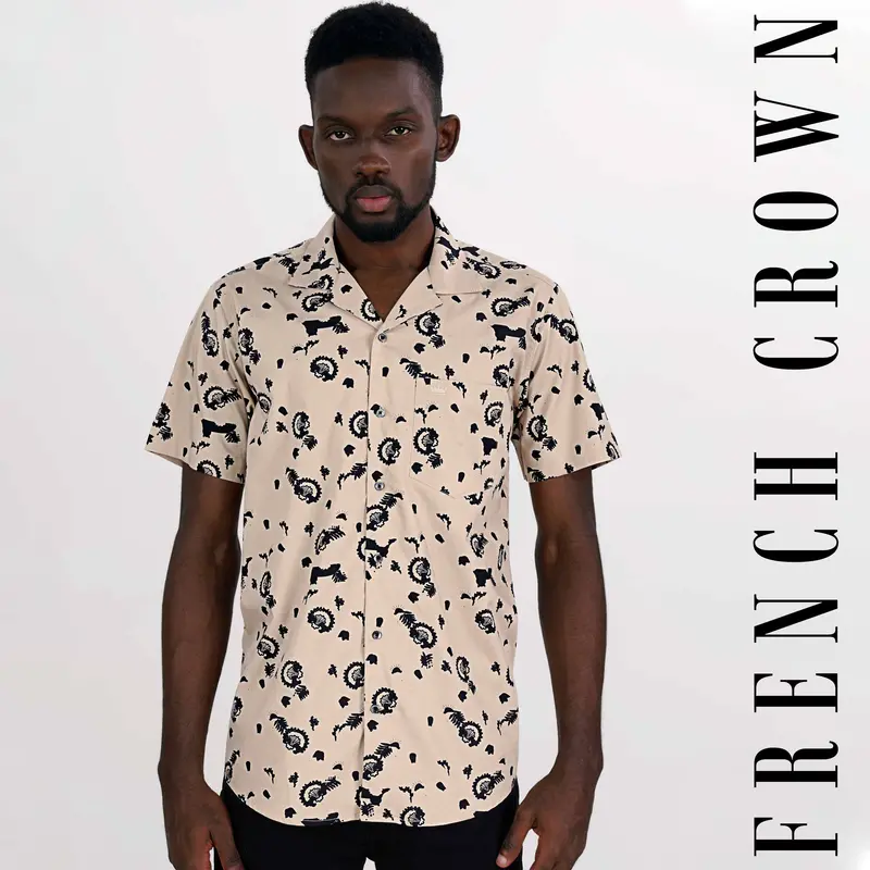 Coral Reef Brown With Black Printed Premium Cotton Shirt 1