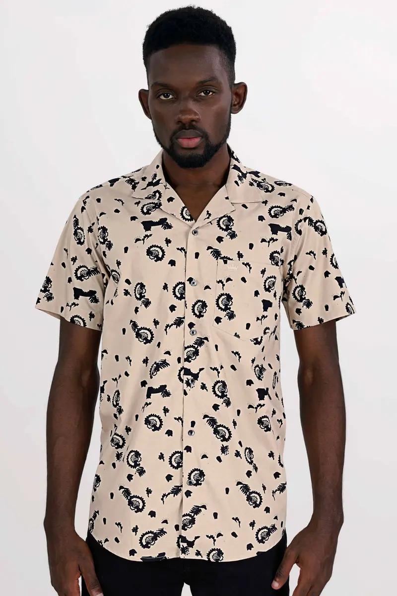 Coral Reef Brown With Black Printed Premium Cotton Shirt 2