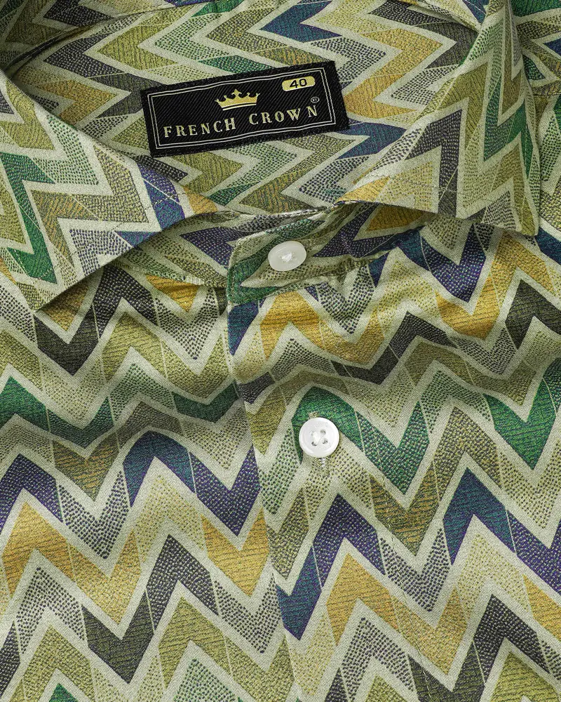 Coral Reef Green Multicolour Zig Zag Printed Super Soft Premium Cotton Shirt 1