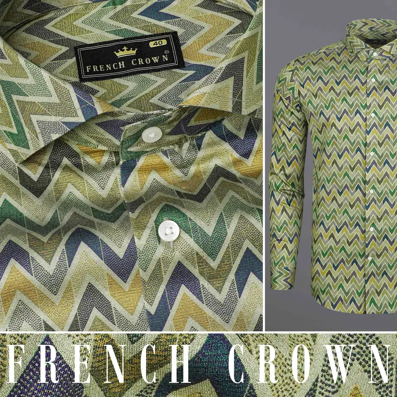 Coral Reef Green Multicolour Zig Zag Printed Super Soft Premium Cotton Shirt 10