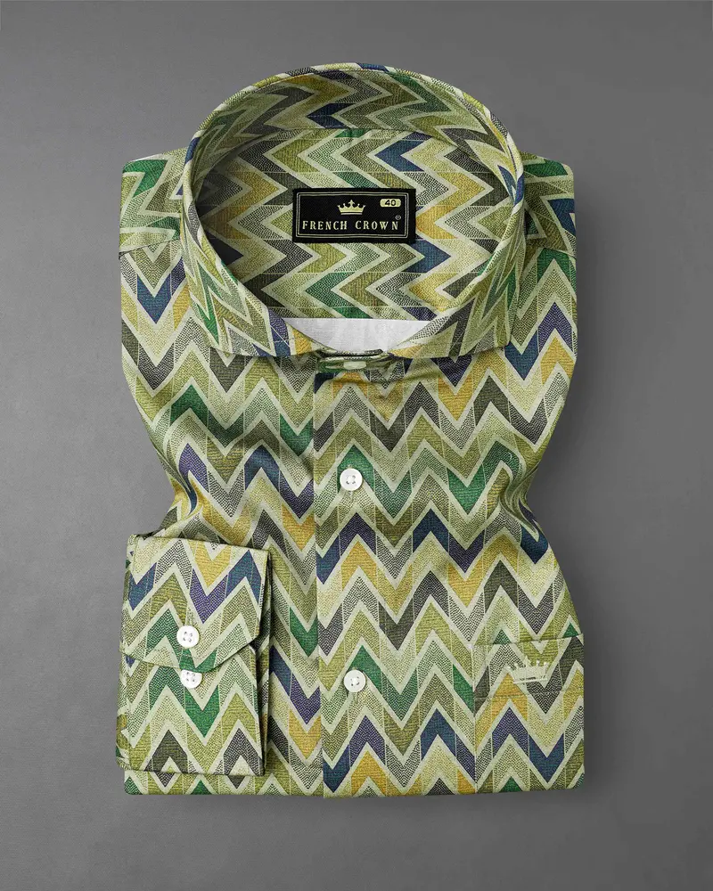 Coral Reef Green Multicolour Zig Zag Printed Super Soft Premium Cotton Shirt 3