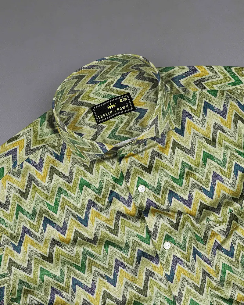 Coral Reef Green Multicolour Zig Zag Printed Super Soft Premium Cotton Shirt 4