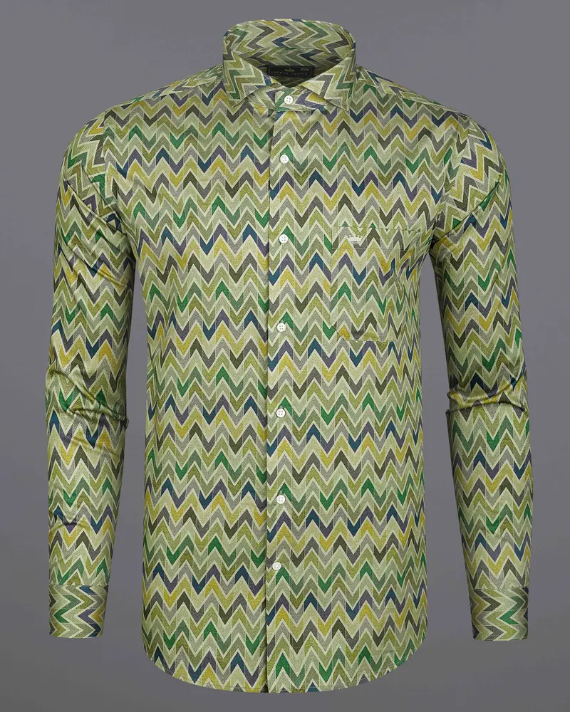 Coral Reef Green Multicolour Zig Zag Printed Super Soft Premium Cotton Shirt 5