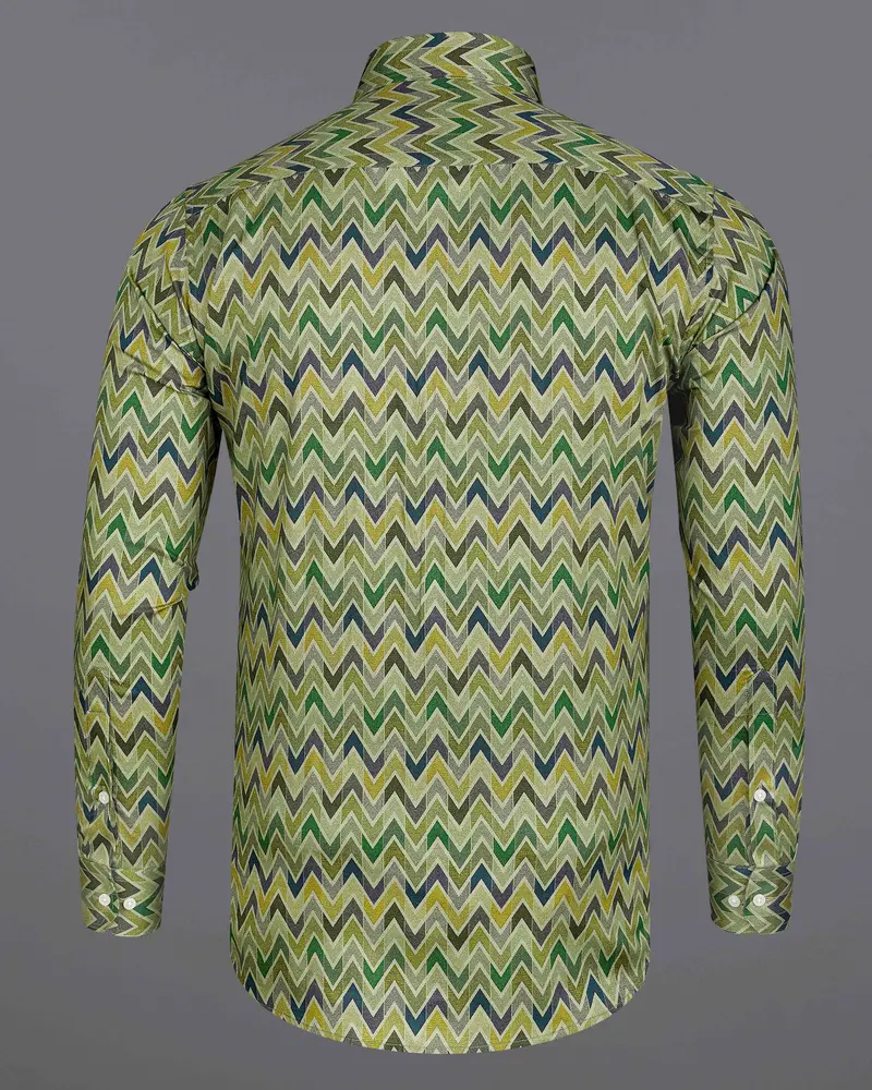 Coral Reef Green Multicolour Zig Zag Printed Super Soft Premium Cotton Shirt 6