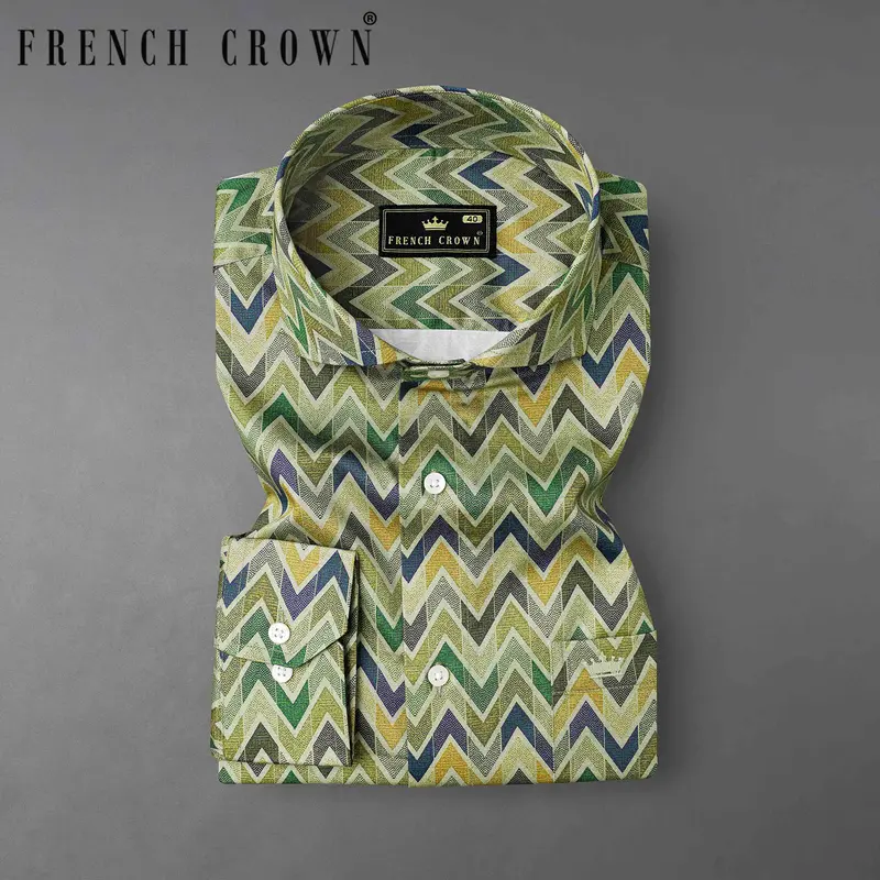 Coral Reef Green Multicolour Zig Zag Printed Super Soft Premium Cotton Shirt 7