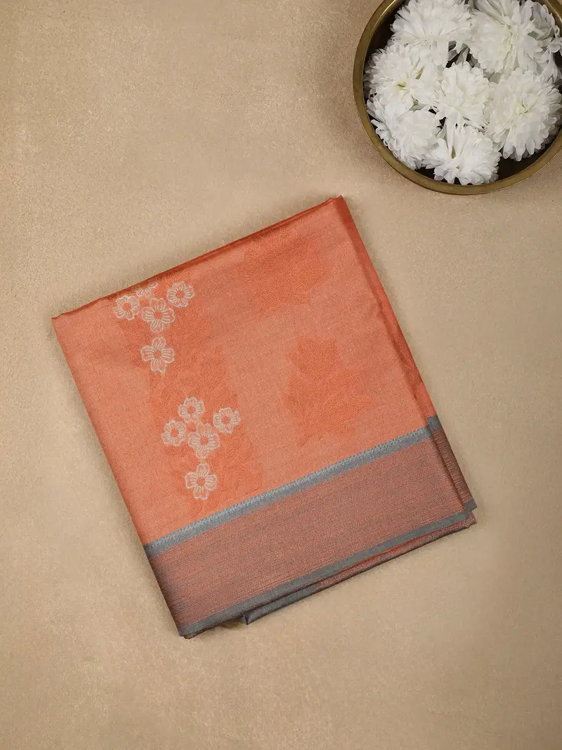 Coral Semi Tussar Silk Floral Designed Saree 1