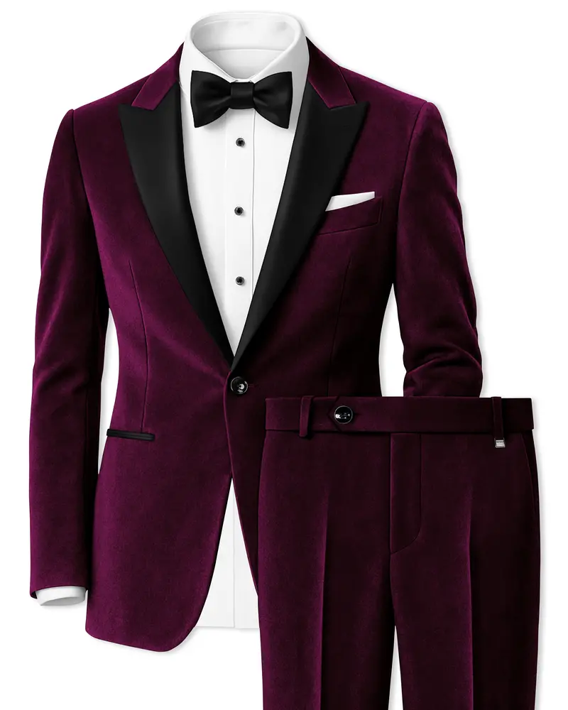 Corale-Tamarind Pink Velvet Peak Lapel Tuxedo Suit 1