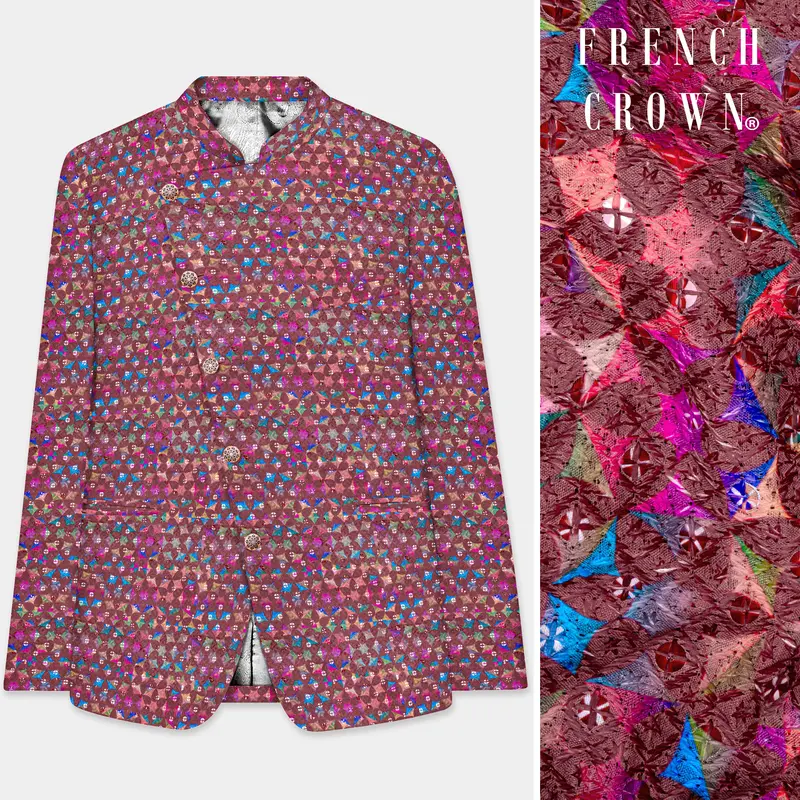 Cordovan Brown And Trendy Purple Multicolour Embroidered Cross Placket Bandhgala Jodhpuri 1