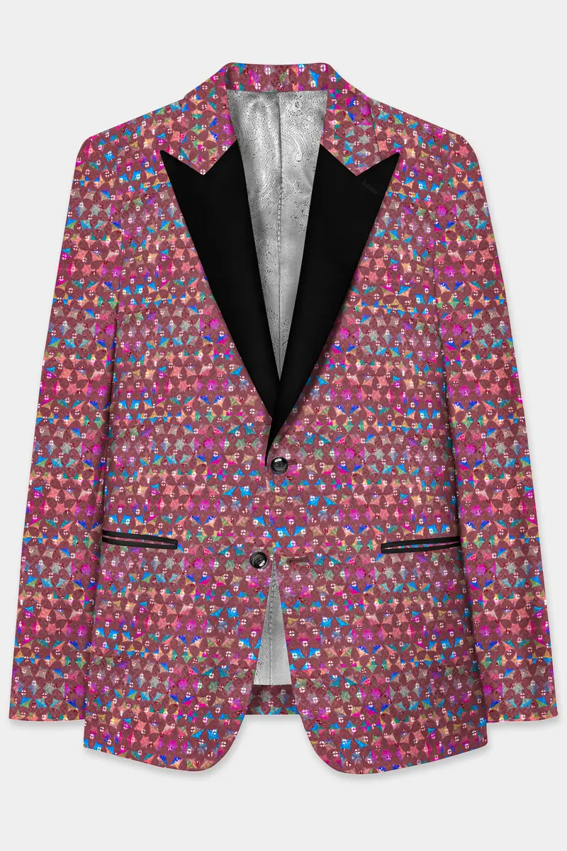 Cordovan Brown And Trendy Purple Multicolour Embroidered Peak Lapel Tuxedo Blazer 2