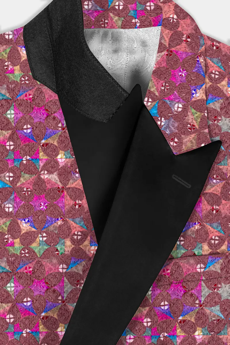 Cordovan Brown And Trendy Purple Multicolour Embroidered Peak Lapel Tuxedo Blazer 4