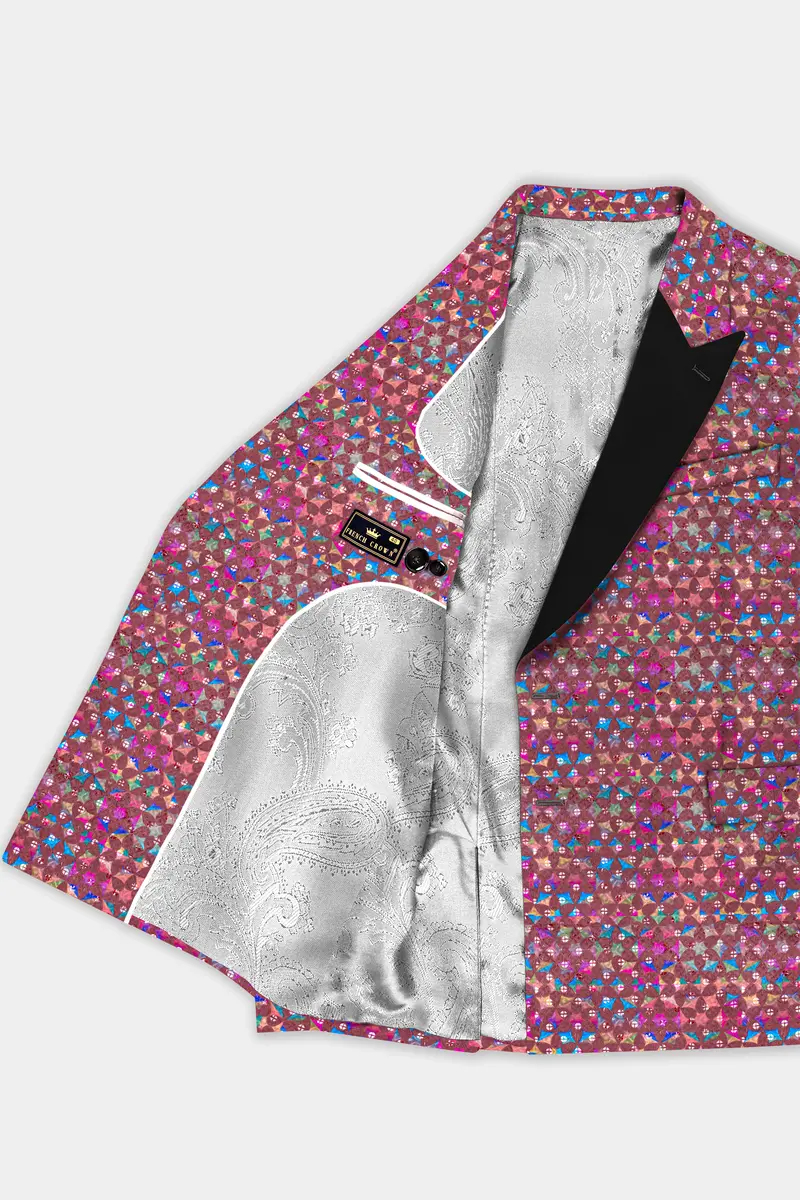 Cordovan Brown And Trendy Purple Multicolour Embroidered Peak Lapel Tuxedo Blazer 5