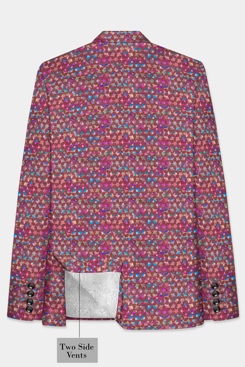 Cordovan Brown And Trendy Purple Multicolour Embroidered Peak Lapel Tuxedo Blazer 7
