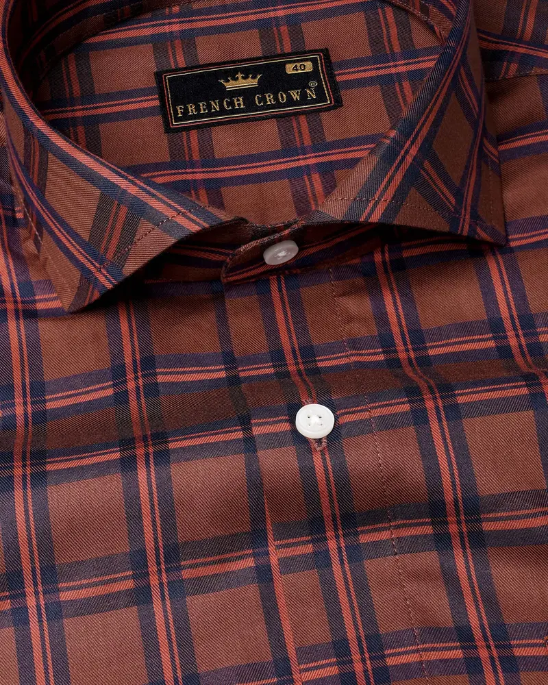 Cordovan Brown Windowpane Twill Premium Cotton Shirt 1