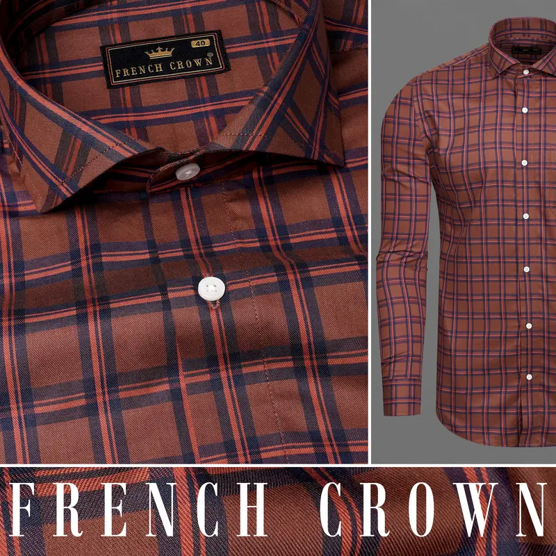 Cordovan Brown Windowpane Twill Premium Cotton Shirt 10