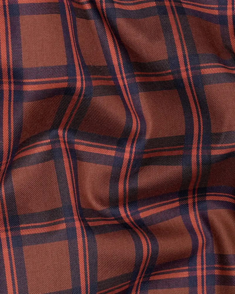 Cordovan Brown Windowpane Twill Premium Cotton Shirt 2