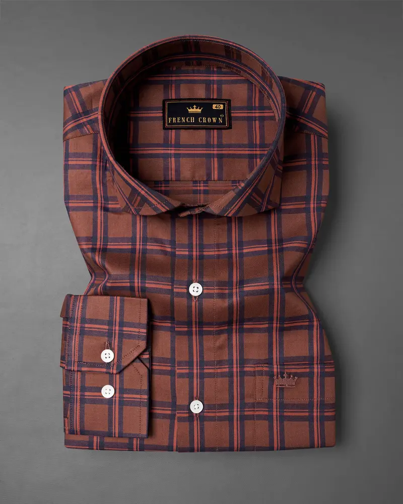 Cordovan Brown Windowpane Twill Premium Cotton Shirt 3