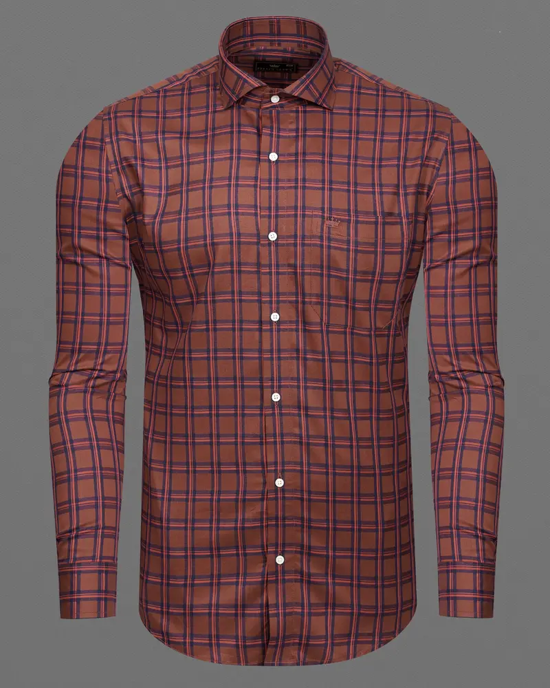 Cordovan Brown Windowpane Twill Premium Cotton Shirt 5