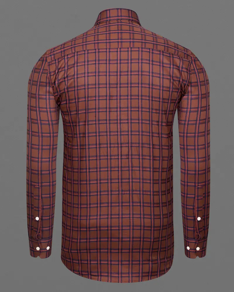 Cordovan Brown Windowpane Twill Premium Cotton Shirt 6