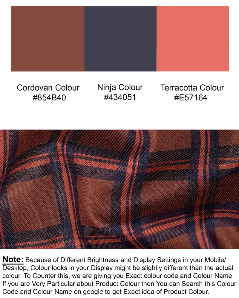 Cordovan Brown Windowpane Twill Premium Cotton Shirt 8