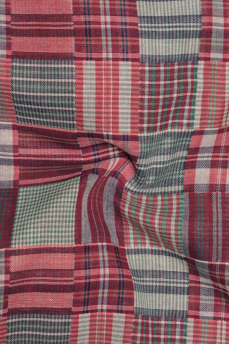 Cordovan Maroon With Gossamer Green Checkered Dobby Textured Premium Giza Cotton Shirt 3