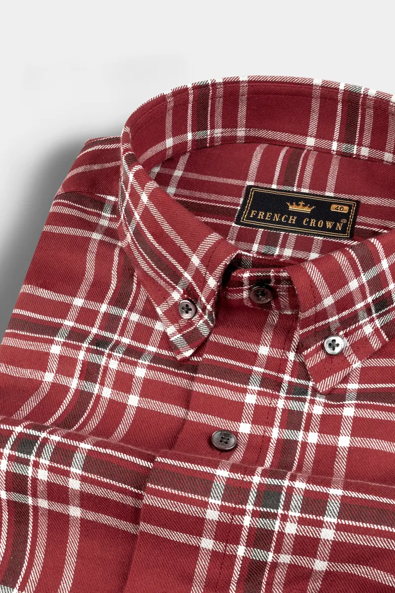 Cordovan Red Twill Windowpane Premium Cotton Shirt 1