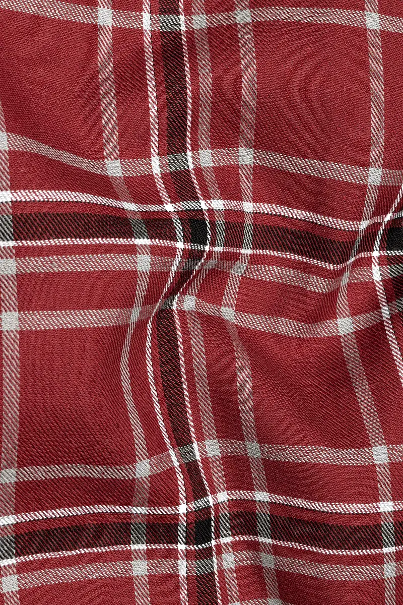 Cordovan Red Twill Windowpane Premium Cotton Shirt 2