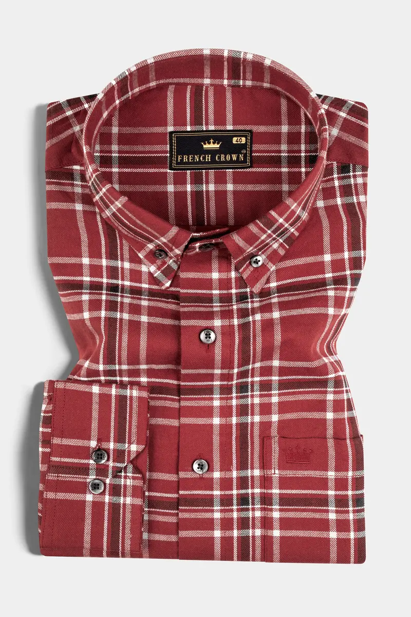 Cordovan Red Twill Windowpane Premium Cotton Shirt 3