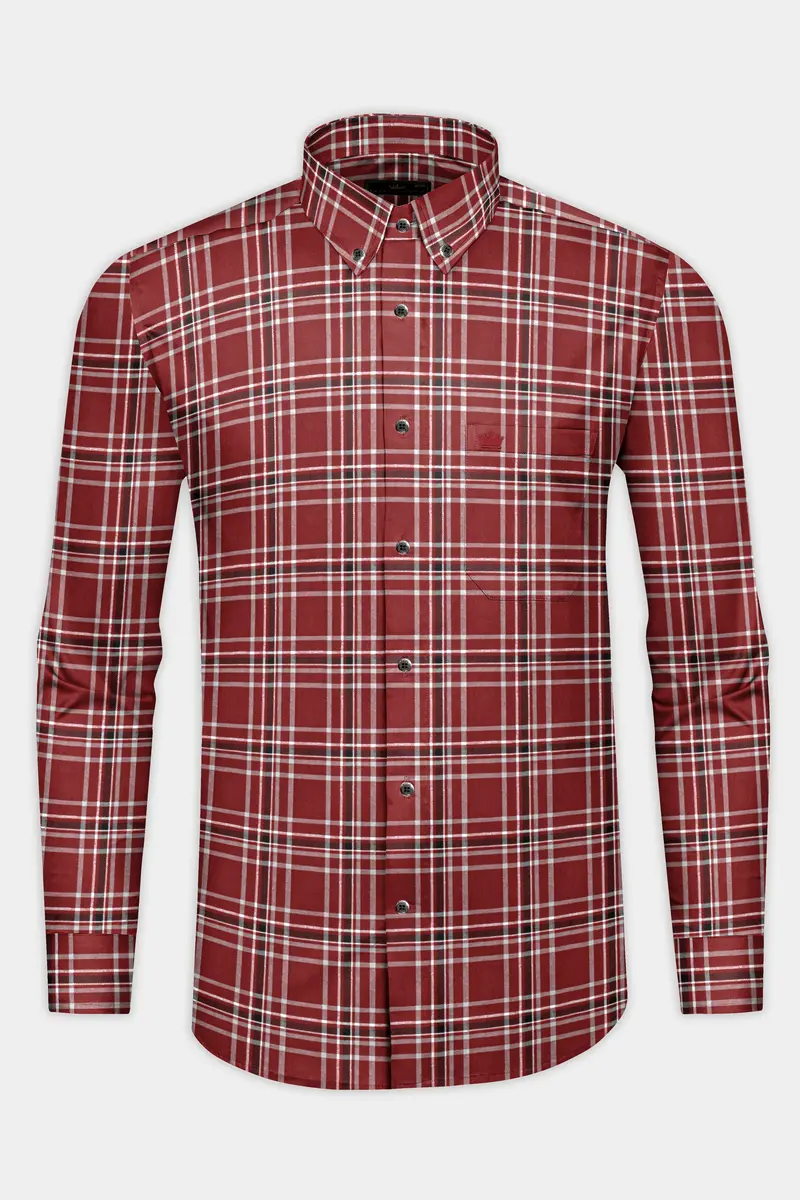Cordovan Red Twill Windowpane Premium Cotton Shirt 4