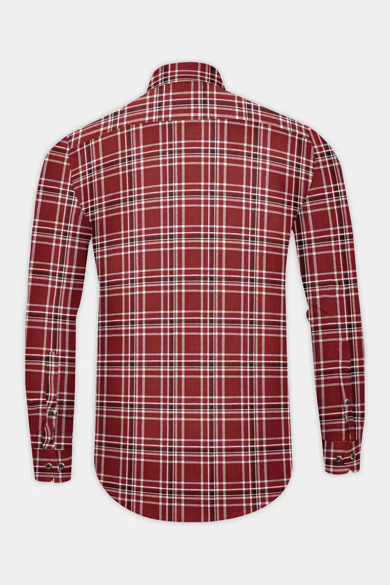 Cordovan Red Twill Windowpane Premium Cotton Shirt 5