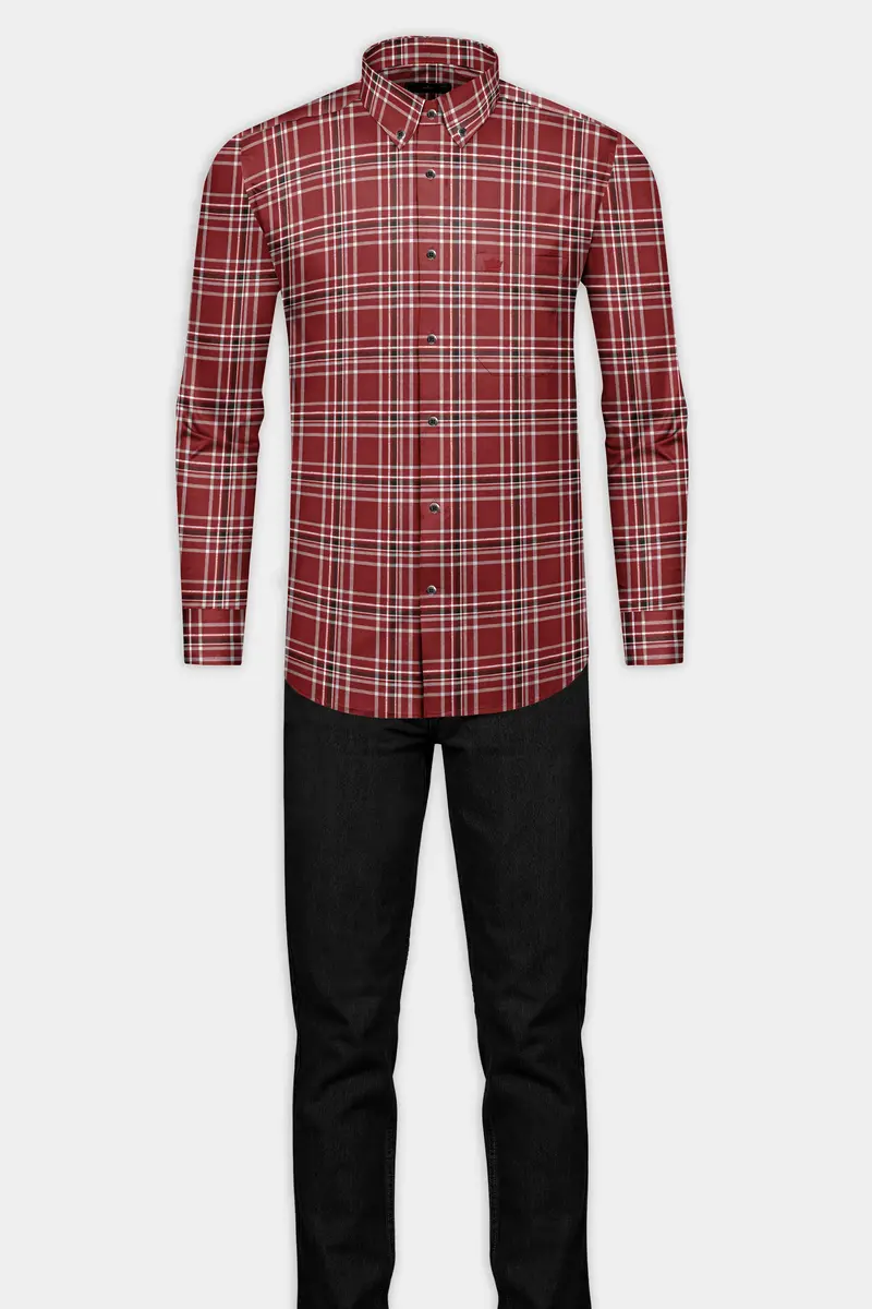 Cordovan Red Twill Windowpane Premium Cotton Shirt 6